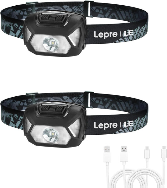 日本代購｜Lepro 頭燈 - 充電式ヘッドライト 300ルーメン LED頭燈 2個組｜Amazon JP