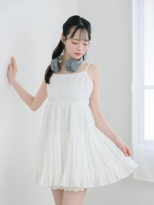 日本代購｜mero boutique 2018 連身裙 - 白色蕾絲層疊吊帶連身裙｜mero boutique 2018