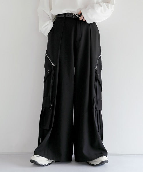 日本代購｜LILL LILL（リル） ワイドパンツ カーゴパンツ ハイウエストドレープワイド袴アイレットスラントポケットカーゴパンツ メンズ レディース【ストライプ / XL】｜ZOZOTOWN