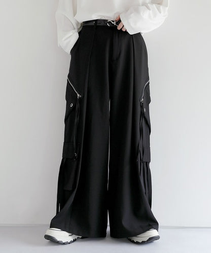 日本代購｜LILL LILL（リル） ワイドパンツ カーゴパンツ ハイウエストドレープワイド袴アイレットスラントポケットカーゴパンツ メンズ レディース【ブラック / XL】｜ZOZOTOWN
