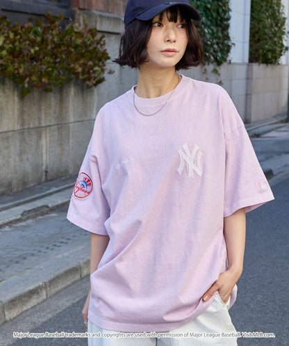 日本代購｜MLB T恤 - 別注刺繡徽章復古加工寬鬆半袖T恤｜ZOZOTOWN
