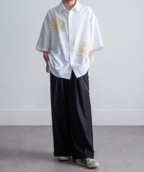 日本代購｜Nilway 襯衫 - 半袖大花刺繡襯衫｜ZOZOTOWN