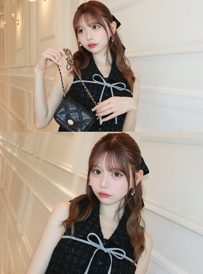日本代購｜GRL 配色リボンツイードノースリーブプリーツミニワンピース[pm779]【アイボリー / M】｜GRL