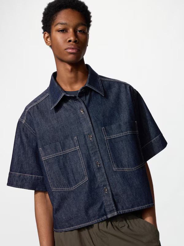日本代購｜UNIQLO 襯衫 - デニムボクシーシャツ 5分袖｜UNIQLO