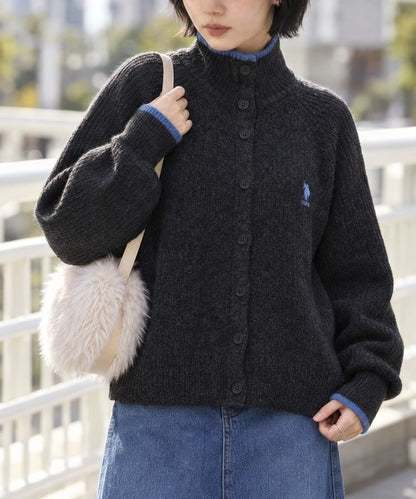 日本代購｜U.S. POLO ASSN. U.S. POLO ASSN.（ユーエスポロアッスン） カーディガン 別注 ロゴ刺繍 配色ライン ハイネックニットカーディガン レディース【ライトグレー / L】｜ZOZOTOWN