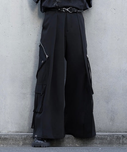 日本代購｜LILL LILL（リル） ワイドパンツ カーゴパンツ ハイウエストドレープワイド袴アイレットスラントポケットカーゴパンツ メンズ レディース【ストライプ / XL】｜ZOZOTOWN