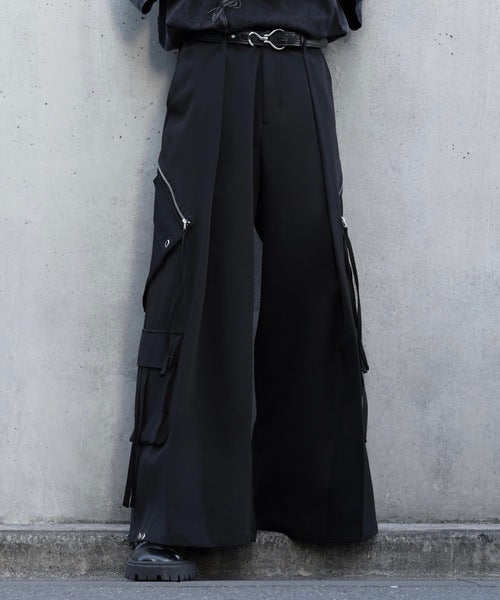 日本代購｜LILL LILL（リル） ワイドパンツ カーゴパンツ ハイウエストドレープワイド袴アイレットスラントポケットカーゴパンツ メンズ レディース【ブラック / XL】｜ZOZOTOWN