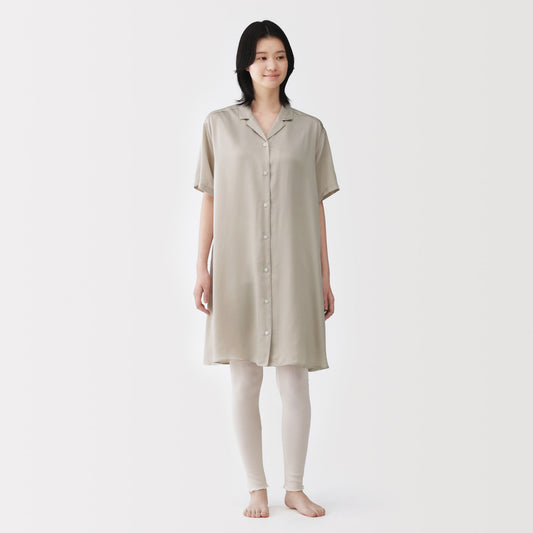 日本代購｜無印良品 睡衣 - 婦人なめらかサテン半袖睡衣裙｜MUJI