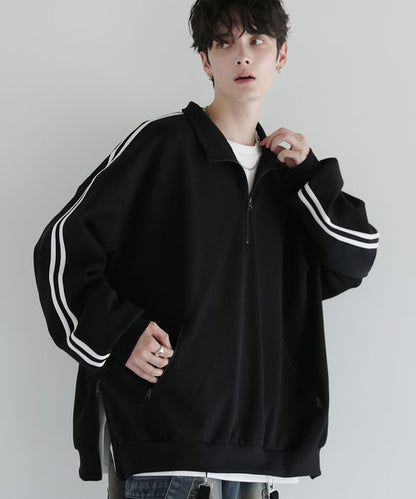 日本代購｜LILL LILL（リル） トレーナー スウェット ルーズシルエットコットンポンチドレープトラックハーフジップ長袖プルオーバー メンズ レディース【ブラック / L】｜ZOZOTOWN