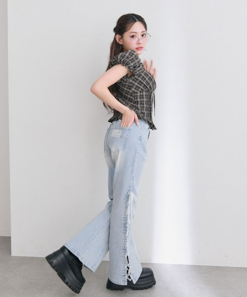 日本代購｜OLIVE des OLIVE OLIVE des OLIVE（オリーブデオリーブ） ジーンズ デニム デニムパンツ サイドレースアップストレッチフレアパンツ レディース｜ZOZOTOWN