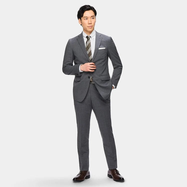 日本代購｜AOKI 西裝 - SUPER Aircool 可洗 Slim Fit 影紋兩件式西裝 - 灰色｜AOKI