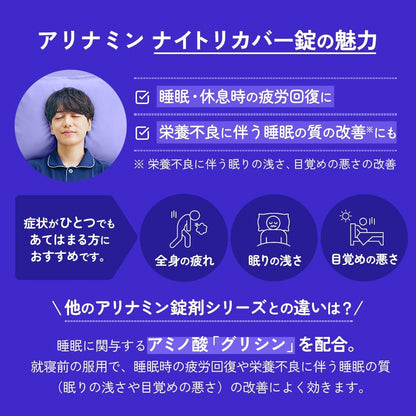 日本代購｜ナイトリカバーのストアを表示 【公式】アリナミンナイトリカバー錠 22錠【指定医薬部外品】ノンカフェイン 睡眠・休息時の疲労回復 栄養不良に伴う睡眠の質(眠りの浅さ、目覚めの悪さ)改善 グリシン配合｜Amazon JP