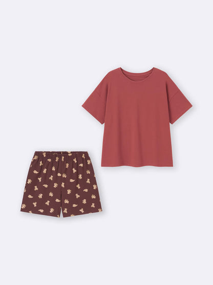 日本代購｜GU 休閒服 - コットンカラー休閒套裝(半袖)(熊)｜GU
