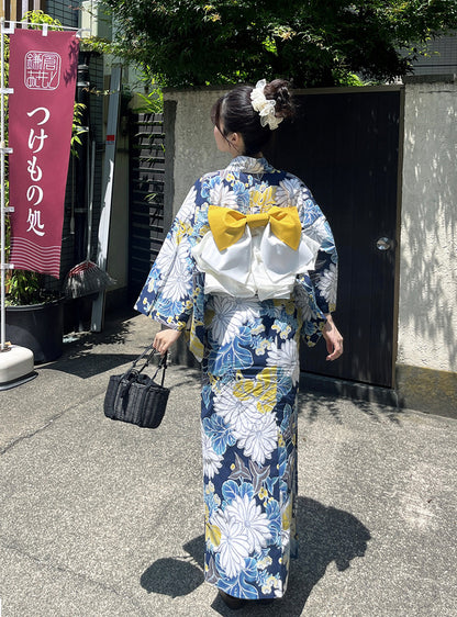 日本代購｜GRL 浴衣 - 水彩菊浴衣セット【ネイビー / F】｜GRL