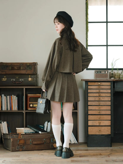 日本代購｜mero boutique 2018 套裝 - チェックリボン套裝【棕色】｜mero boutique 2018