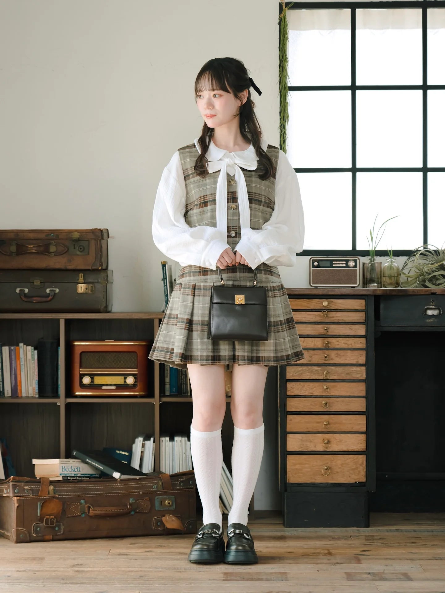日本代購｜mero boutique 2018 チェックミニジャンパースカート【グレー】｜mero boutique 2018