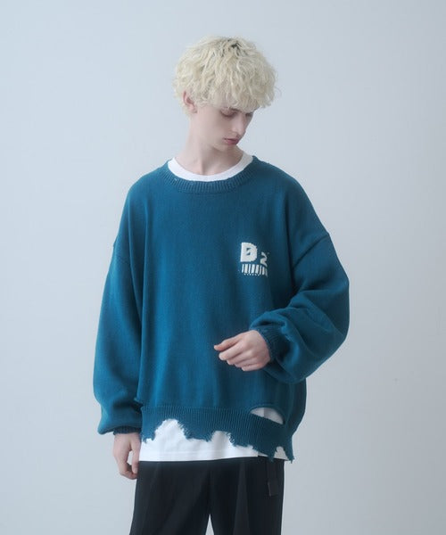 日本代購｜DOOPZ 毛衣 - Logo Damage Knit 男性毛衣｜ZOZOTOWN
