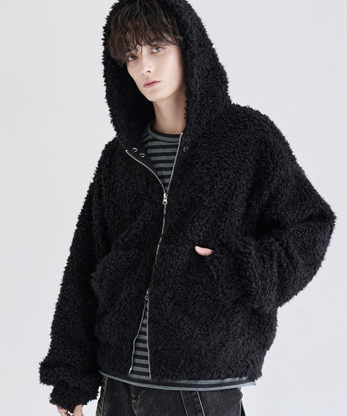 日本代購｜LILL LILL（リル） コート ジャケット ルーズシルエットファーZIPサムホールフードジャケット メンズ レディース【オフホワイト / XL】｜ZOZOTOWN