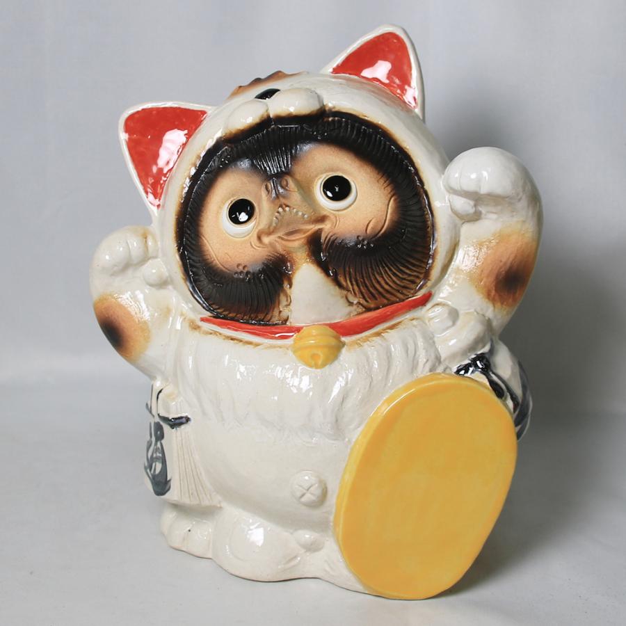 日本代購｜信楽焼 招き猫タヌキ 招きネコを被った狸 置物 可愛い 両手挙げ 陶器 プレゼント タヌキ おしゃれ  9号招き猫タヌキ ta-0431｜Shopping.yahoo