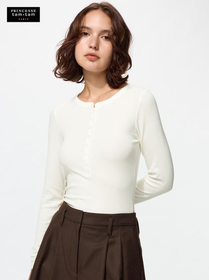 日本代購｜UNIQLO T恤 - 極暖ヒートテック卡什米爾混紡肋紋亨利領T恤｜UNIQLO