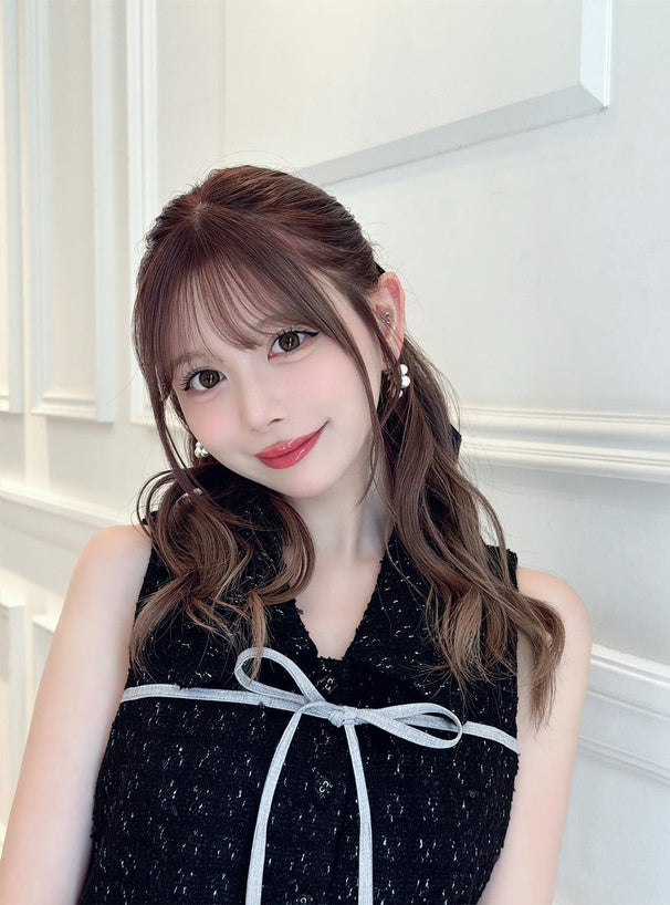 日本代購｜GRL 配色リボンツイードノースリーブプリーツミニワンピース[pm779]【アイボリー / M】｜GRL