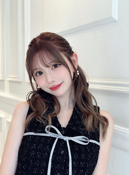 日本代購｜GRL 配色リボンツイードノースリーブプリーツミニワンピース[pm779]【アイボリー / M】｜GRL