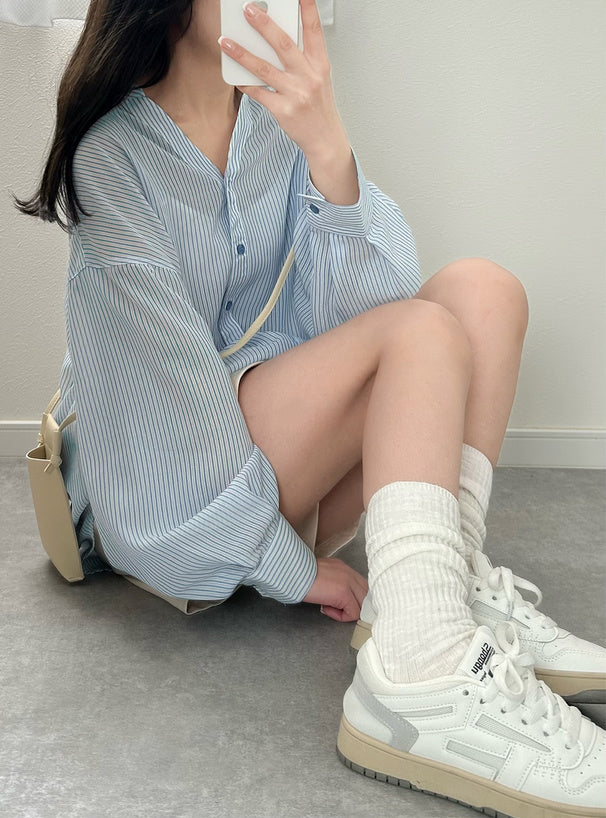 日本代購｜GRL 襯衫 - 藍色條紋背部系帶透視襯衫｜GRL