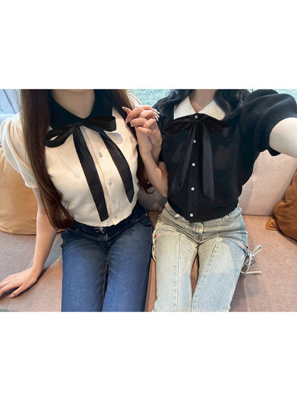 日本代購｜GRL 外套 - 黑色蕾絲蝴蝶結裝飾釦子針織外套｜GRL