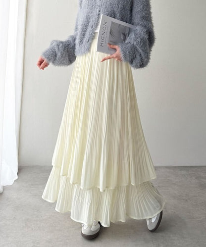 日本代購｜classicalelf classicalelf（クラシカルエルフ） ロング スカート 「10月下旬再入荷」ゆらりシルエットなびく。プリーツシアーティアードスカート【ブラック / M】｜ZOZOTOWN