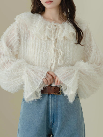 日本代購｜mero boutique 襯衫 - ふわふわシアーブラウス - 輕柔透視襯衫｜mero boutique 2018