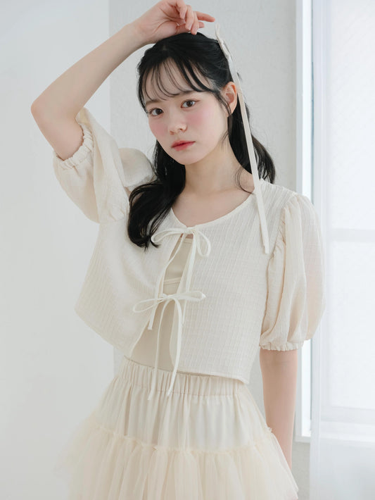 日本代購｜mero boutique 2018 外套 - ミント色リボンボレロ外套｜mero boutique 2018