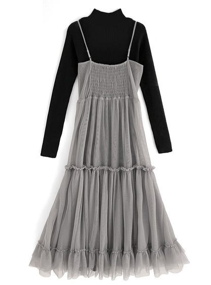 日本代購｜GRL チュールティアードワンピース×ニットワンピースセットアップ[mb1571]【グレージュ / M】｜GRL