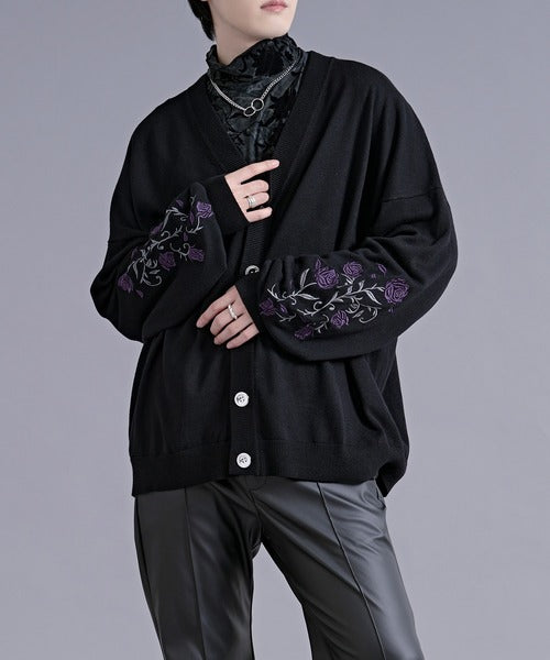 日本代購｜Ellno Loset 外套 - 黑色玫瑰刺繡金屬扣外套｜ZOZOTOWN
