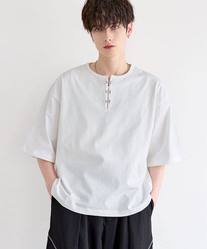 日本代購｜LILL LILL（リル） ヘンリーネック tシャツ シルバーパーツヘビーウエイトコットンヘンリーネックハーフスリーブカットソー メンズ レディース【チャコールグレー / XL】｜ZOZOTOWN