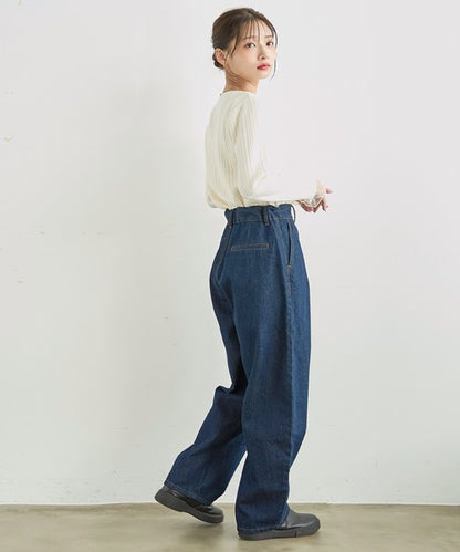 日本代購｜mil mil（ミル） ワイドパンツ ジーンズ デニム デニムパンツ バレルレッグ デニムパンツ「588225」 レディース【インディゴブルー / M-Regular】｜mil