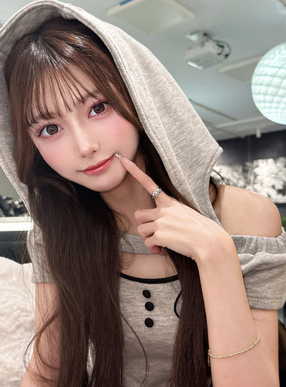 日本代購｜GRL 迷你連身裙 - 黑色連帽露肩前開式蝴蝶結迷你連身裙｜GRL