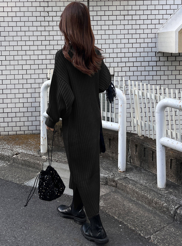 日本代購｜GRL 連身裙 - 哈伊領針織連身裙【黑色 / F】｜GRL