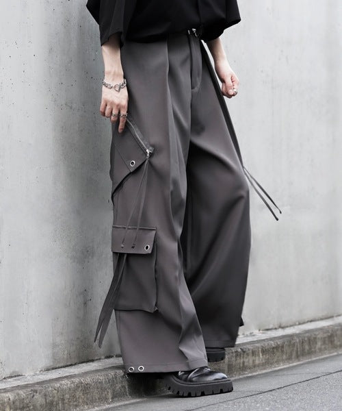 日本代購｜LILL LILL（リル） ワイドパンツ カーゴパンツ ハイウエストドレープワイド袴アイレットスラントポケットカーゴパンツ メンズ レディース【ストライプ / XL】｜ZOZOTOWN