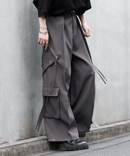 日本代購｜LILL LILL（リル） ワイドパンツ カーゴパンツ ハイウエストドレープワイド袴アイレットスラントポケットカーゴパンツ メンズ レディース【ストライプ / XL】｜ZOZOTOWN