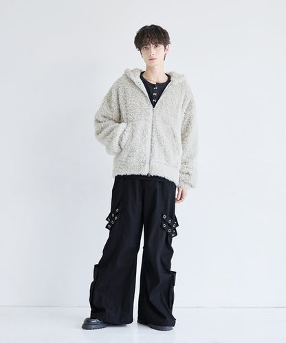 日本代購｜LILL LILL（リル） コート ジャケット ルーズシルエットファーZIPサムホールフードジャケット メンズ レディース【オフホワイト / XL】｜ZOZOTOWN