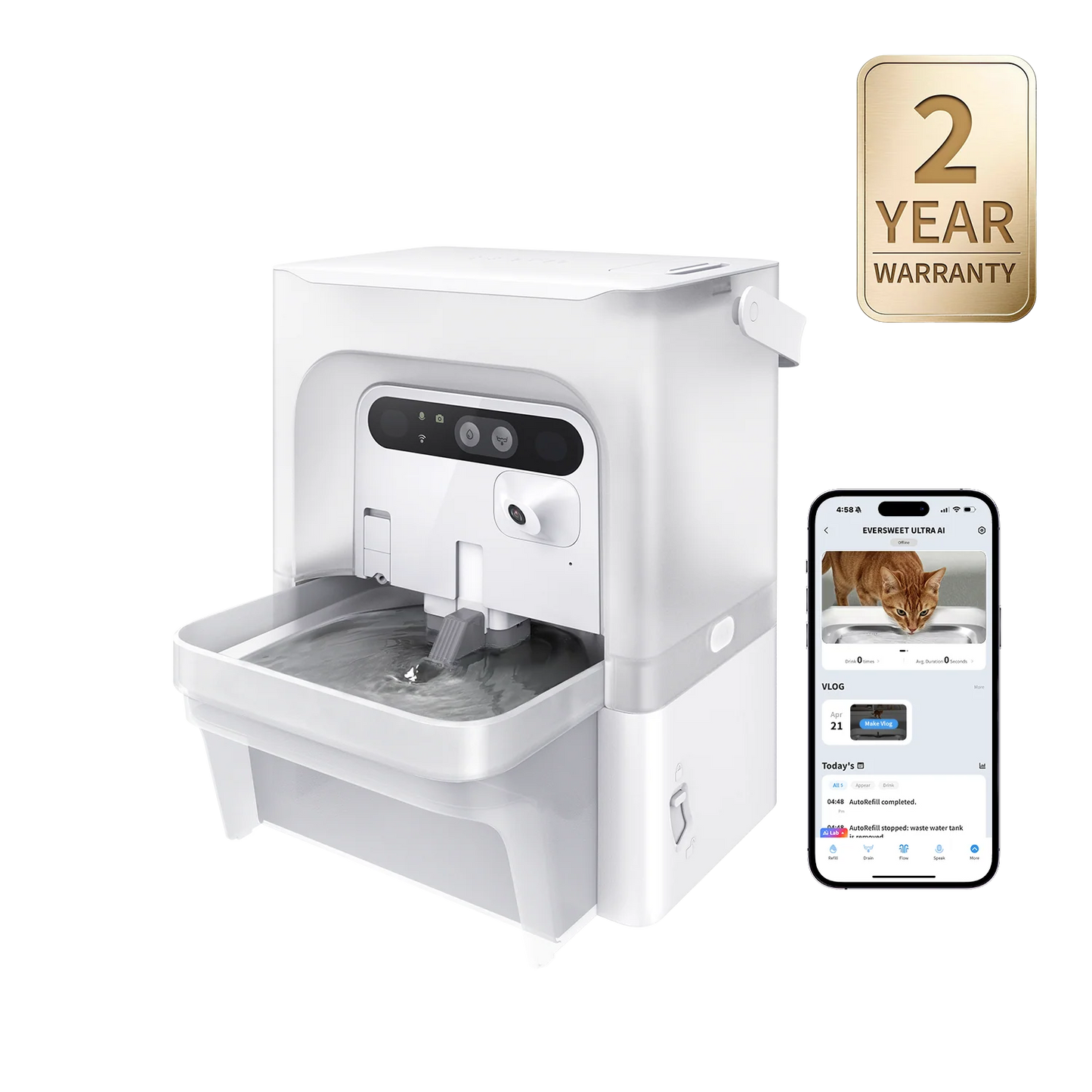 日本代購｜AI Camera & Maximum Hygiene EverSweet Ultra with Camera Pet Water Fountain【Default Title】｜AI Camera & Maximum Hygiene
