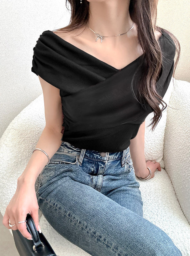 日本代購｜GRL 上衣 - 2Wayカシュクール側皺上衣【黑色 / F】｜GRL