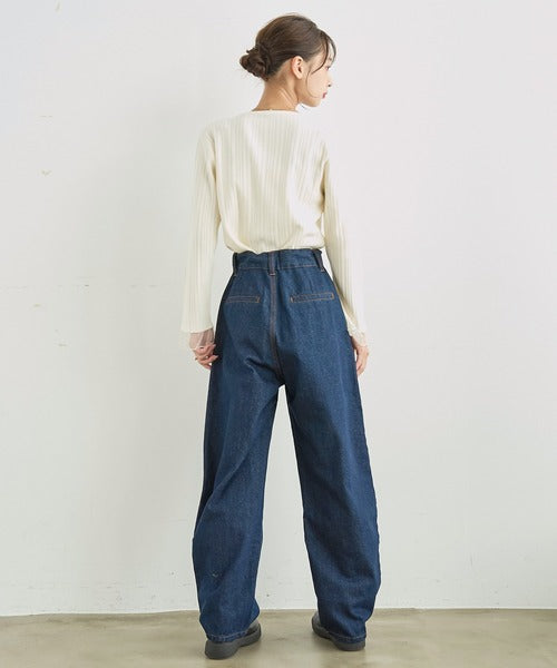 日本代購｜mil mil（ミル） ワイドパンツ ジーンズ デニム デニムパンツ バレルレッグ デニムパンツ「588225」 レディース【インディゴブルー / M-Regular】｜mil