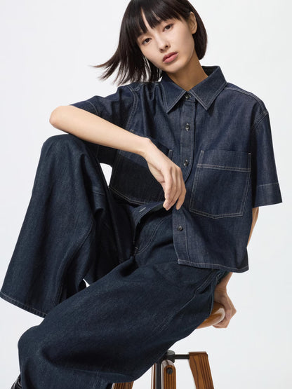 日本代購｜UNIQLO 襯衫 - デニムボクシーシャツ 5分袖｜UNIQLO