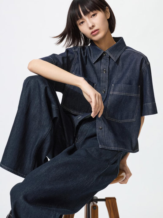 日本代購｜UNIQLO 襯衫 - デニムボクシーシャツ 5分袖｜UNIQLO