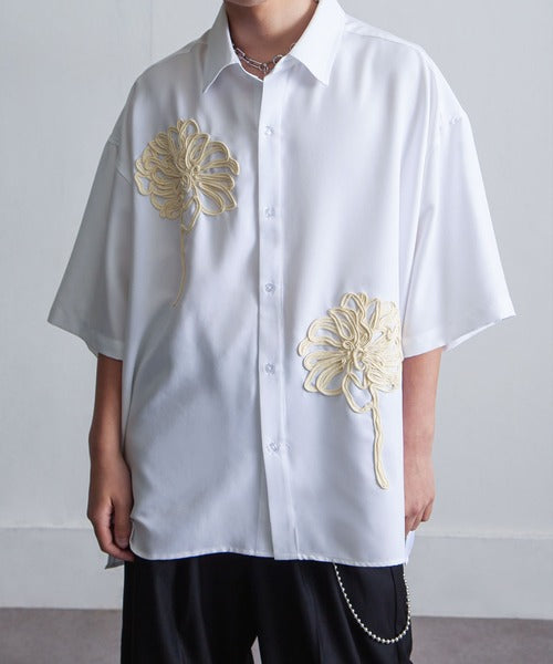 日本代購｜Nilway 襯衫 - 半袖大花刺繡襯衫｜ZOZOTOWN