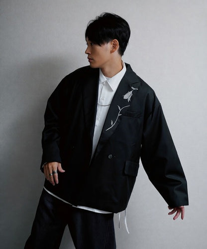 日本代購｜Nilway Nilway（ニルウェイ） ジャケット テーラードジャケット 「420g/m」配色刺繍ステッチ ダブルフルイドテーラードジャケット メンズ レディース【モスグリーン系 / L】｜ZOZOTOWN