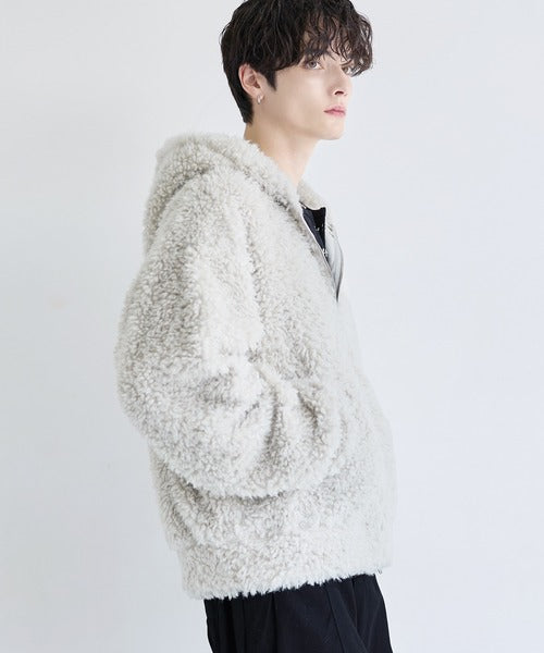 日本代購｜LILL LILL（リル） コート ジャケット ルーズシルエットファーZIPサムホールフードジャケット メンズ レディース【オフホワイト / XL】｜ZOZOTOWN