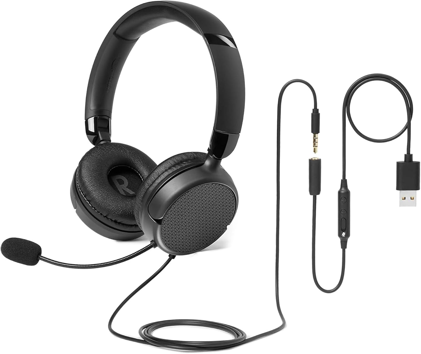 日本代購｜Amazonベーシック(Amazon Basics)のストアを表示 Amazonベーシック オンイヤー有線コンピューターヘッドセット 調節可能マイク付き 3.5mmポート/インラインコントロール付きUSB-Aポート 折りたたみ式 S/Mサイズ ブラック｜Amazon JP