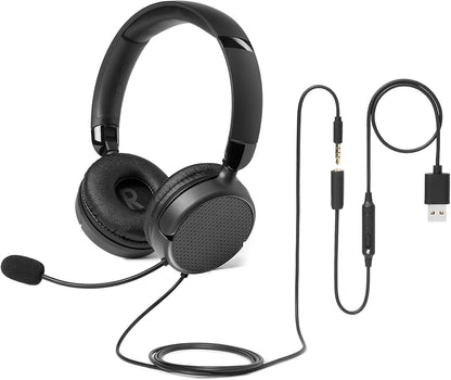 日本代購｜Amazonベーシック(Amazon Basics)のストアを表示 Amazonベーシック オンイヤー有線コンピューターヘッドセット 調節可能マイク付き 3.5mmポート/インラインコントロール付きUSB-Aポート 折りたたみ式 S/Mサイズ ブラック｜Amazon JP